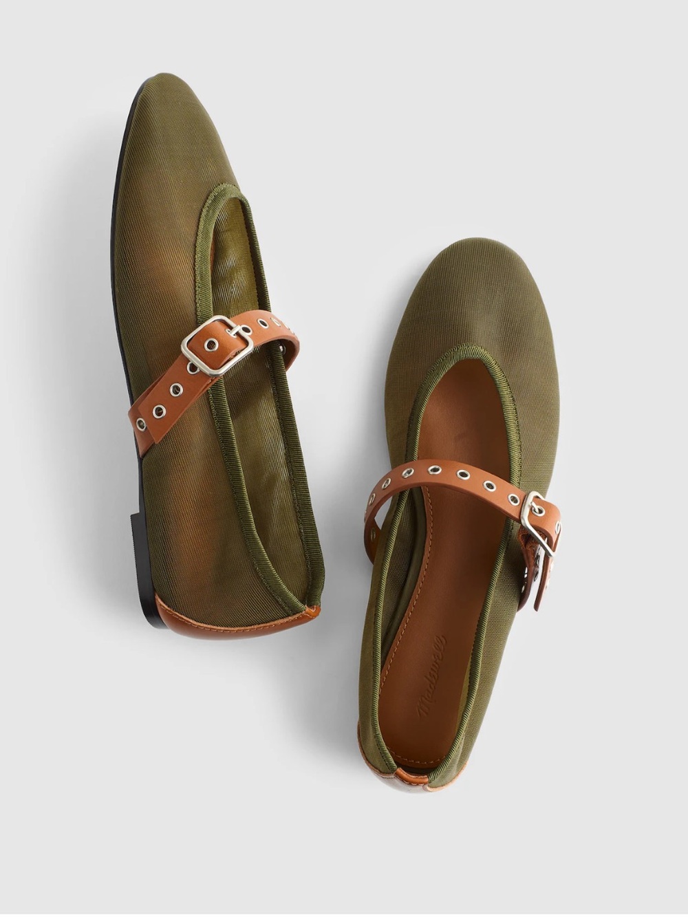 NEW Madewell The Remy Mary Jane Flat OA537 Safari Khaki Multi mesh leather 10.5